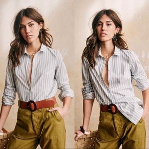 Sézane Tomboy Shirt in Wide Blue Stripe